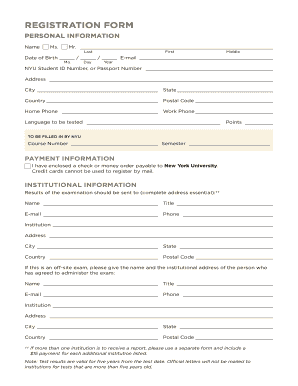NYU Language Test Registration Form
