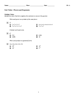 Exit Ticket - Powers and Exponents