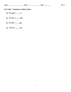 Exit Ticket - Customary to Metric System