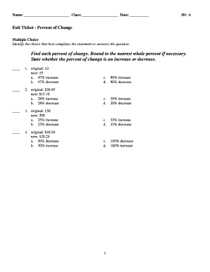 Percent of Change Exit Ticket