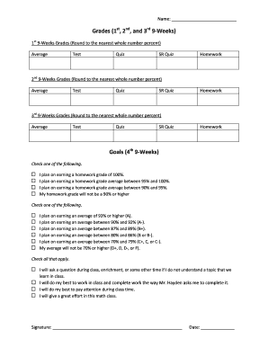 Student Grade and Goal Setting Form