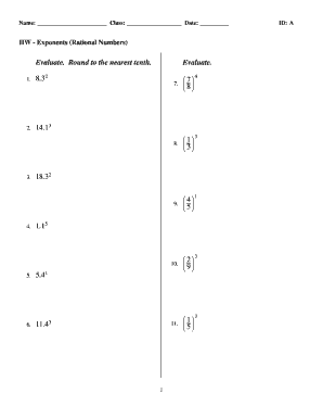 Exponents Homework Worksheet