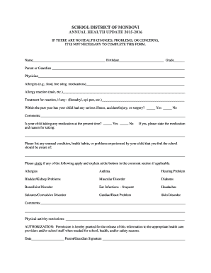 School Health Update Form