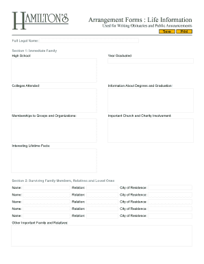 Obituary Arrangement Form
