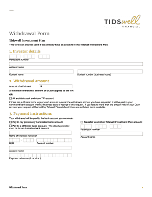 Tidswell Investment Plan Withdrawal Form