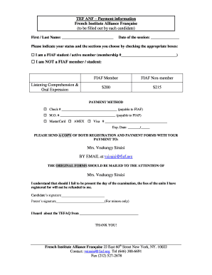 TEF ANF – Information de paiement