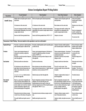 Science Investigations Report Writing Rubric