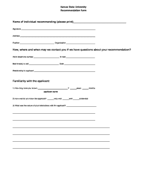 Kansas State University Recommendation Form