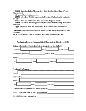 University of Michigan ADHD Diagnosis and Verification Form