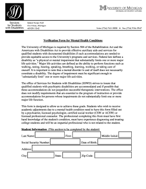 Verification Form for Mental Health Conditions