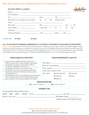 Bike MS Central Ohio Challenge Ride 2013 Registration Form