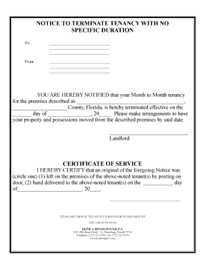 Florida Month-to-Month Tenancy Termination Notice