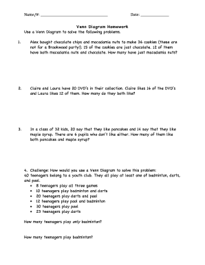 Venn Diagram HomeworkProblems - brookwood