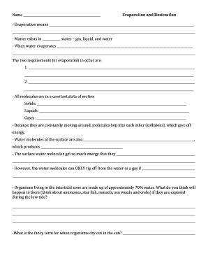 Science Worksheet on Evaporation and Desiccation