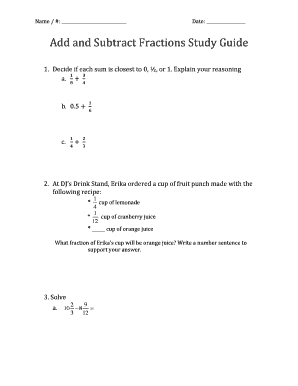 Add and Subtract Fractions Study Guide