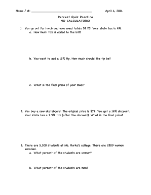Percent Quiz Practice Worksheet