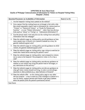 Hospital Visiting Policy Score Sheet