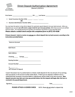 Direct Deposit Authorization Agreement