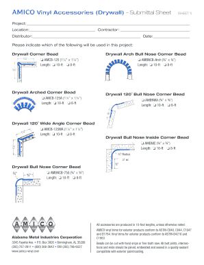 AMICO Drywall Accessories Submittal Sheet