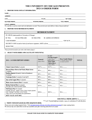 University of Chicago 2013-14 Concert Subscription Order Form