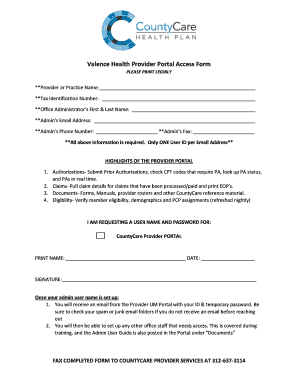 Valence Health Provider Portal Access Form