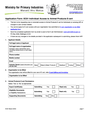 New Zealand Animal Products E-cert Access Application
