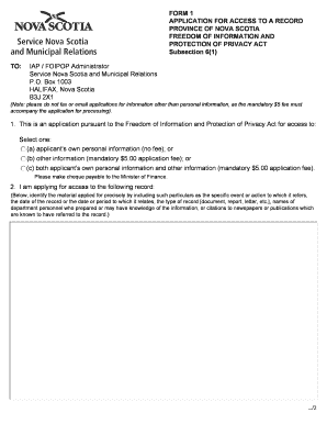 Nova Scotia Freedom of Information Application