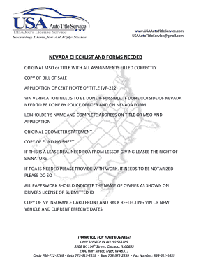 Nevada Vehicle Title Application Checklist