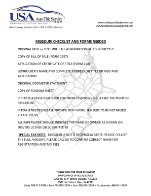 Missouri Auto Title Service Checklist
