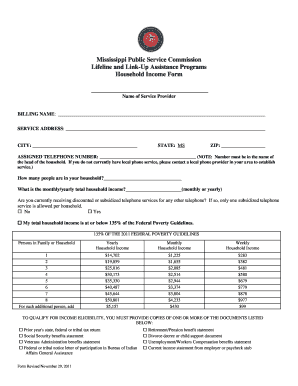 Mississippi Lifeline and Link-Up Assistance Household Income Form