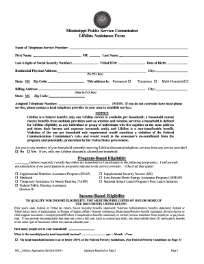 Mississippi Lifeline Assistance Form