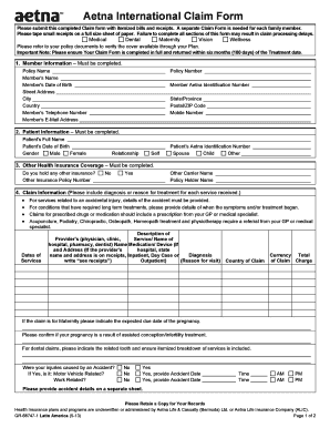 Aetna International Claim Form