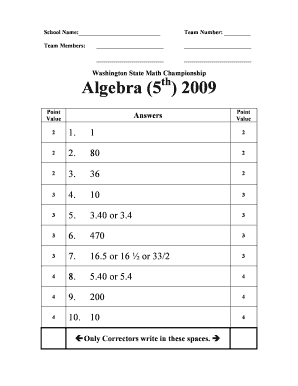 Washington State Math Championship Algebra Contest