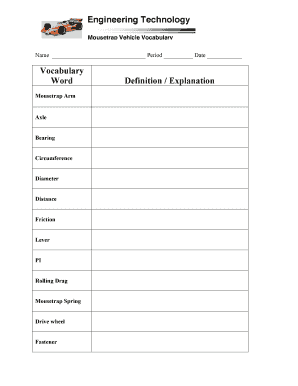 Mousetrap Vehicle Vocabulary Worksheet