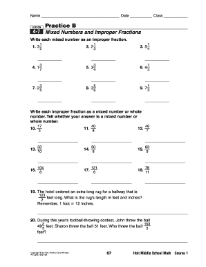 Math Worksheet Mixed Numbers and Improper Fractions