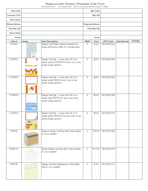 Meadowsweet Kitchens Wholesale Order Form
