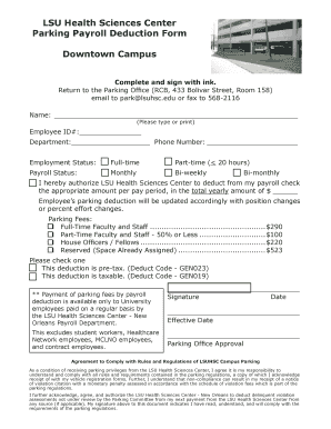 LSU Health Sciences Center Parking Payroll Deduction Form