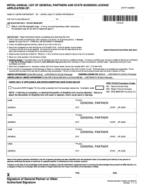 Nevada Limited Partnership Annual List and Business License Application