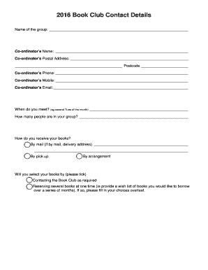 Book Club Contact Details Form