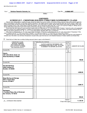 US Bankruptcy Schedule F - Creditors Holding Unsecured Nonpriority Claims