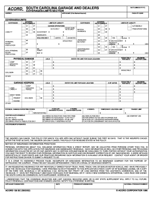 South Carolina Garage and Dealers Insurance Application