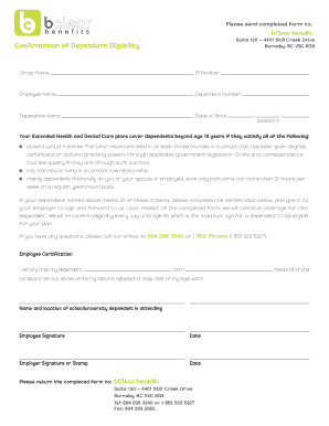 Confirmation of Dependant Eligibility Form