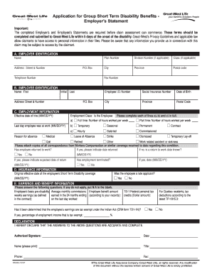 Employer's Statement for Group Short Term Disability Benefits