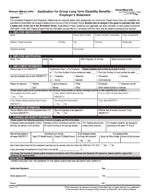 Group Long Term Disability Benefits Employer Statement