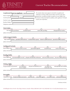 Teacher Recommendation Form