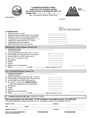 Portland City Business License and Multnomah County Tax Form