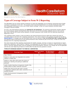 Types of Coverage Subject to Form W-2 Reporting