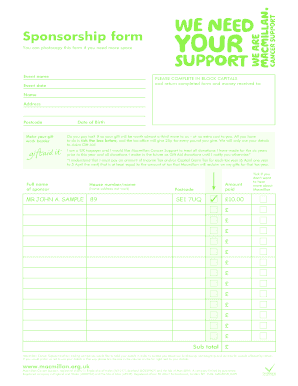 Macmillan Cancer Support Sponsorship Form