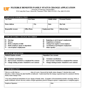 Flexible Benefits Family Status Change Application