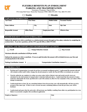 University of Tennessee Parking and Transportation Reimbursement Form